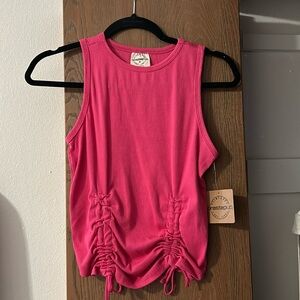 Pink ruched tie cropped tank